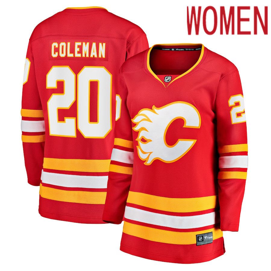 Women Calgary Flames #20 Blake Coleman Fanatics Branded Red Home Breakaway Player NHL Jersey